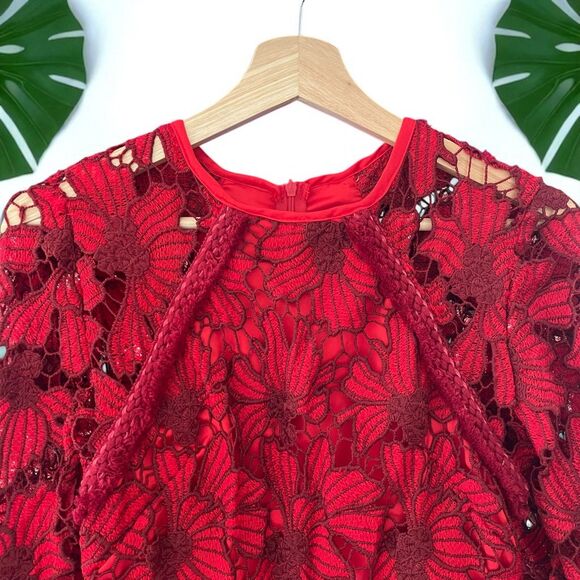 Beulah Scarlet Red Floral Lace Fransisca Mini Dress - Picture 8 of 11